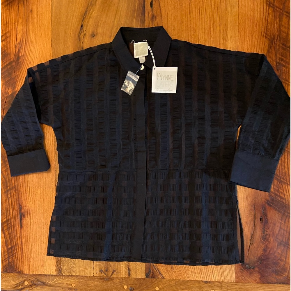 WynneLayers NWT Sheer Black Blouse w/ Exquisite Attention to Detail, Sz Medium